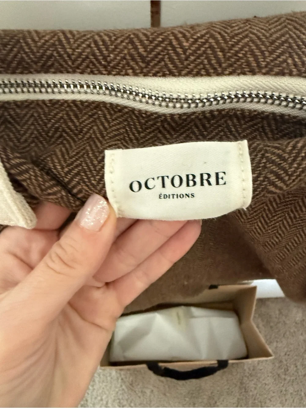 Brown Canvas Weekend Tote with Cream Handles new
